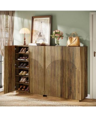 7-Tier Shoe Cabinet with Adjustable Shelves & Fluted Doors,24 Pairs Freestanding Shoe Rack,Farmhouse Wooden Shoe Storage Organizer, Brown