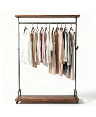 Industrial Pipe Clothes Rack with Wheels, 2-Tier, Heavy Duty