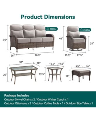 7-Piece Brown Wicker Patio Conversation Set with 6 in. Olefin Cushions/Patio Swivel Chairs with Sofa