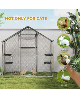 Walk-in Catio Outdoor Cat Enclosure with Waterproof Cover & Hammock