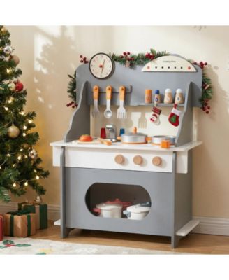 Wooden Play Kitchen for Kids with Clock Pretend Play Set 3