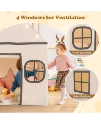 Kids Large Playhouse Tent with Star Lights, Door Curtain, and Windows, Indoor