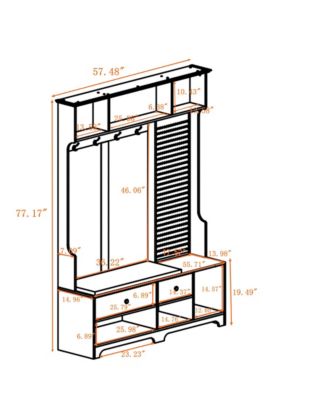 Hall Tree - Wooden Coat Rack with Hooks, 2 Drawers, Open Shelves, DIY Pegboard and Removable Linen Cushioned Entryway Bench