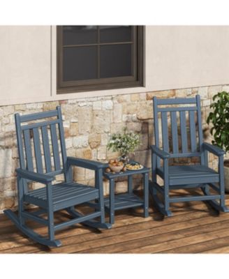 HDPE Rocking Chair Outdoor Set of 2 with Side Table - Poly High Back Porch Rocker Chairs for Adults