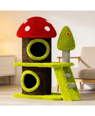30.7" Modern Cat Tree with Mushroom House, Sisal Scratching Posts & Toys for Multi-Cat Homes