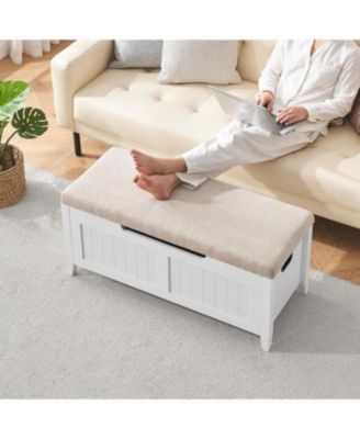 39.4" Wooden Flip-Top Storage Bench - Entryway Chest with 2 Safety Hinges Large Capacity Organizer