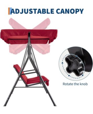 3-Seat Patio Swing Chair with Adjustable Canopy and Thick Waterproof Cushions, Outdoor Steel Frame Porch Swing for Garden