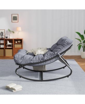 2 Pcs Outdoor Rocking Papasan Chairs, Lounging Chair with Removable Cushions, Sturdy Metal Frame, Padded Seat for Patio, Garden, Nursery