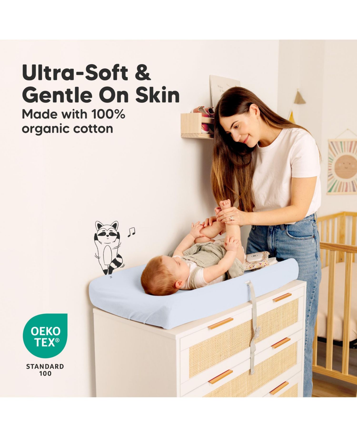 2pk Soothe Changing Pad Covers for Girl, Boy, Soft Cotton Contoured Diaper Changing Table Pad Covers