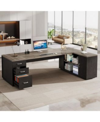 85.8-Inch L-Shaped Executive Desk, Extra Large Modern Office Desk with File Drawers
