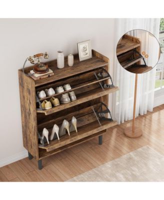 Wooden Adjustable Shelf 2 Drawer Flip Door Entryway Shoe Cabinet
