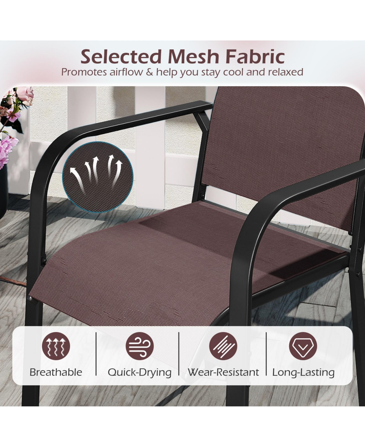 Gymax Patio Dining Chairs Set of Stackable Outdoor Armchairs w/Metal FrameBackrest