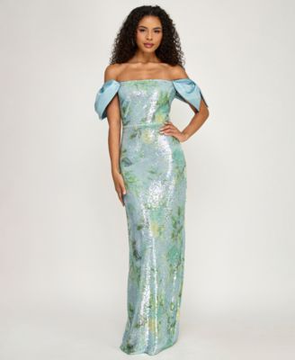 Juniors' Off-Shoulder Sequin Maxi Dress