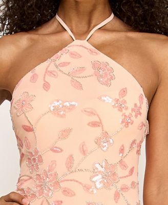 Juniors' Halter Sequin Chiffon Maxi Dress