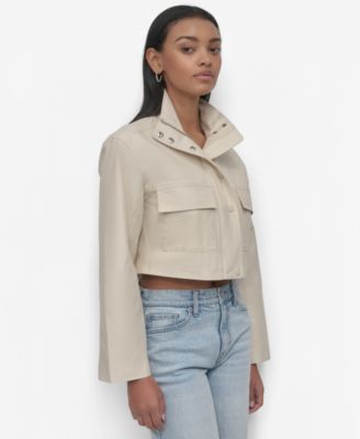 Women's Coated Water Resistant Cropped Utility Jacket