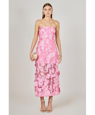 Women's Strapless Floral Embroidered Maxi Dress