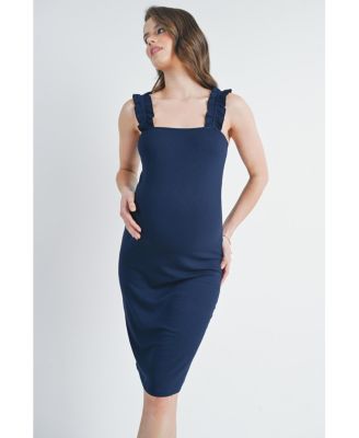 Maternity Ribbed Square Neck Ruffle Strap Dress