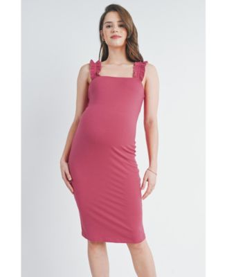 Maternity Ribbed Square Neck Ruffle Strap Dress