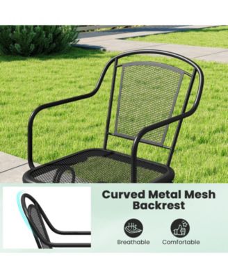 Patio Rocking Chairs Set of 4 w/ Metal Mesh Backrest & Seat Armrests