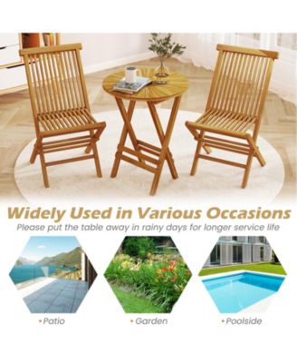 Patio Folding Side Table 23.5'' Teak Wood Round End Table Fully Assembled