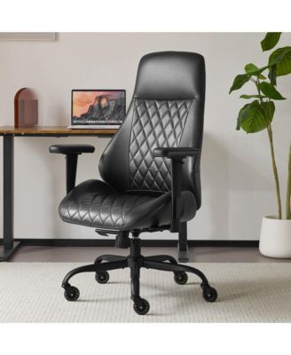 High Back Ergonomic Leather Office Chair with Lumbar Support, Adjustable Armrests, Silent Casters – Home Executive Desk Chair