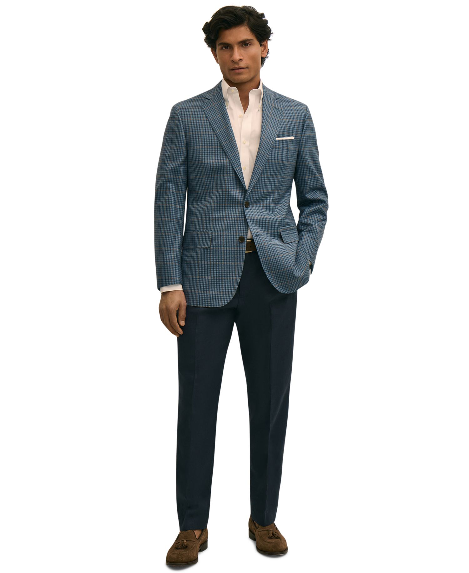 Мужской клетчатый блейзер классического кроя из стрейчевой ткани Brooks Brothers