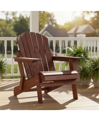 Outdoor Wooden Folding Adirondack Chair with BackRest & SeatBoard, Wood Patio Chair