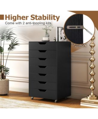 7-Drawer Chest Wooden Storage Dresser with Lockable Wheels