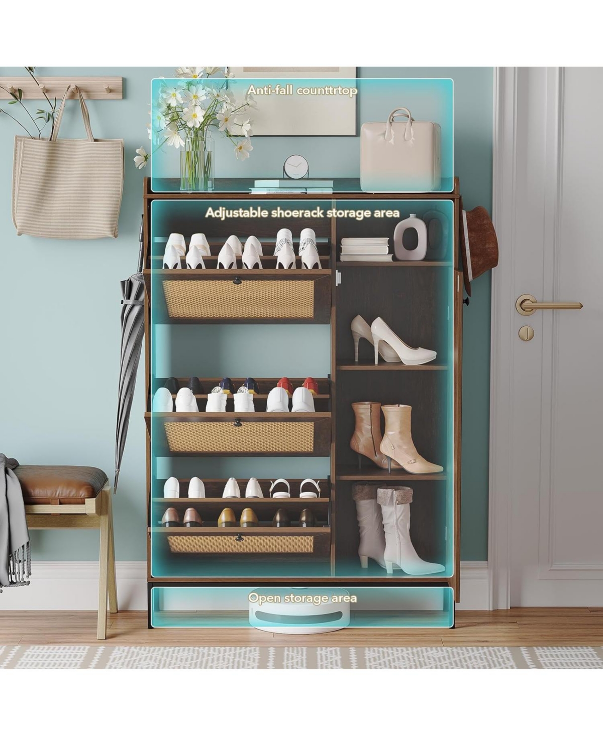 gaomon Rattan Narrow Entryway Shoe Cabinet