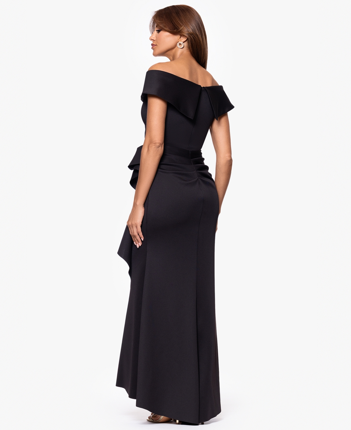 Xscape Scuba Off-The-Shoulder Gown