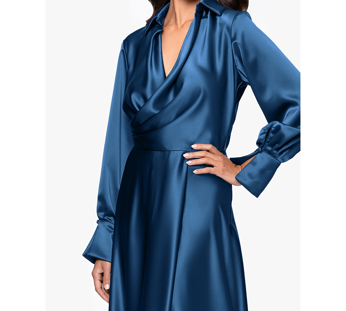 Xscape Women's Collared Long-Sleeve Dress
