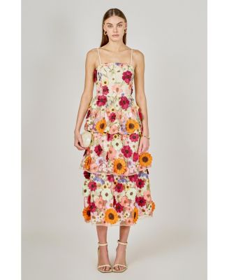 Women's 3D Foral layeredmidi dress