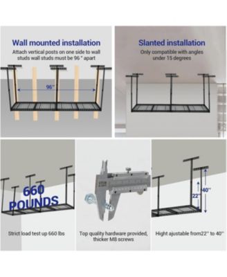 4x8 ft Overhead Garage Storage Rack, Height Adjustable Metal Ceiling Rack, 660 Lbs Capacity, 6 Vertical Posts