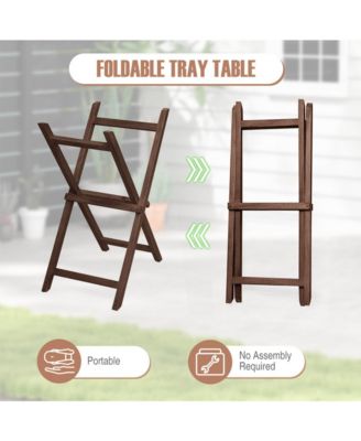 Solid Teak Wood Folding Tray Table with Removable Top and X-Frame for Patio Garden