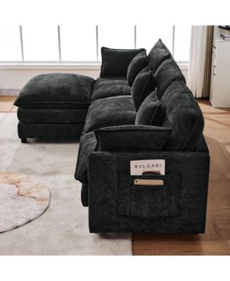 101.9 Inch Chenille 3-Seater Sofa with Movable Ottoman, Modular Cloud Couch