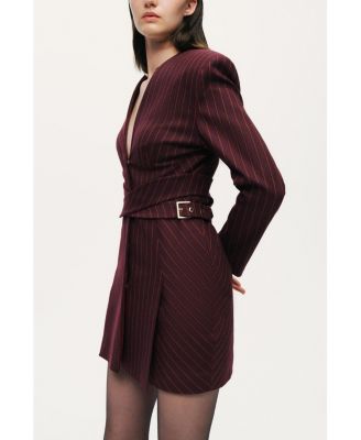 Women's Tailored Pinstripe Wrap-Waist Mini Dress