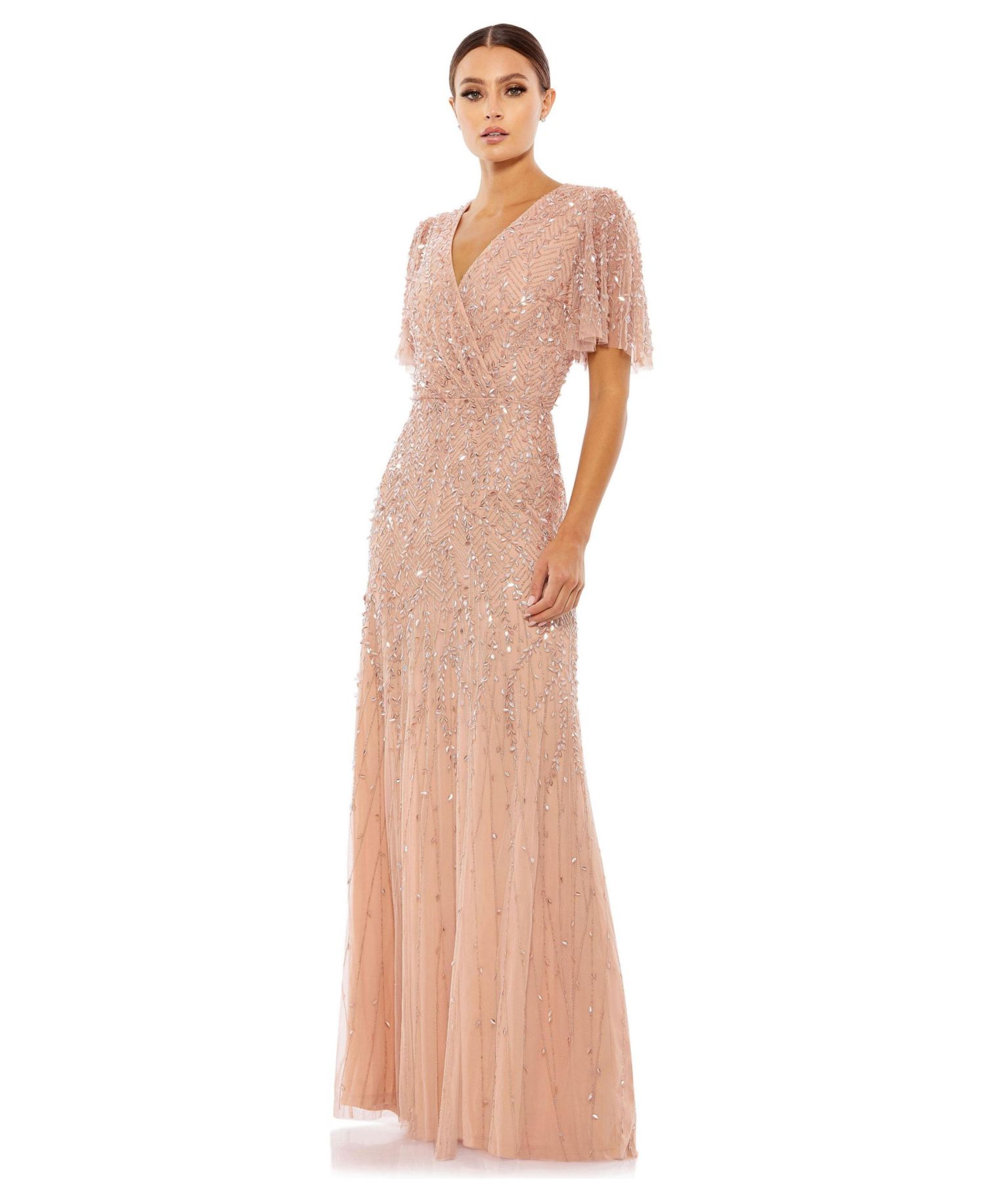 Petite Embellished Flutter Sleeve Evening Gown