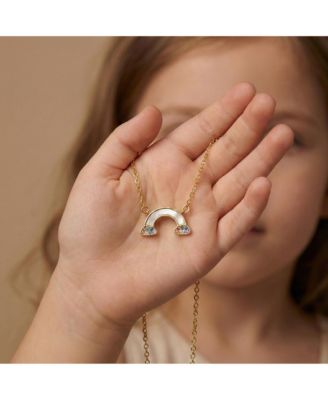 Radiant 14K Gold Plated Mother Of Pearl & Rainbow CZ Necklace