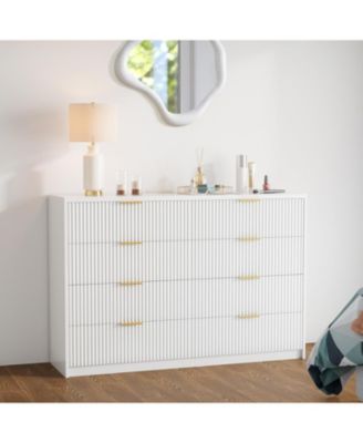 8 Drawer Fluted Dresser for Bedroom with Metal Handle, Fluted Wood TV Stand, Modern Large Dresser for Closet, Living Room and Entryway