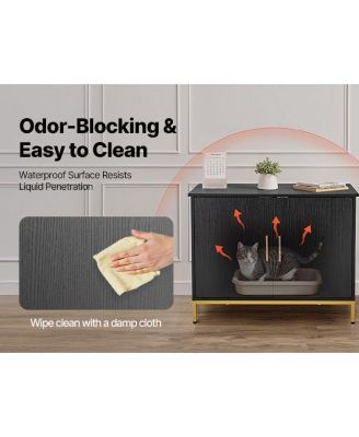 27.6" Hidden Litter Box Cabinet with Metal Legs & Handle - Modern Cat Washroom End Table for Bedroom