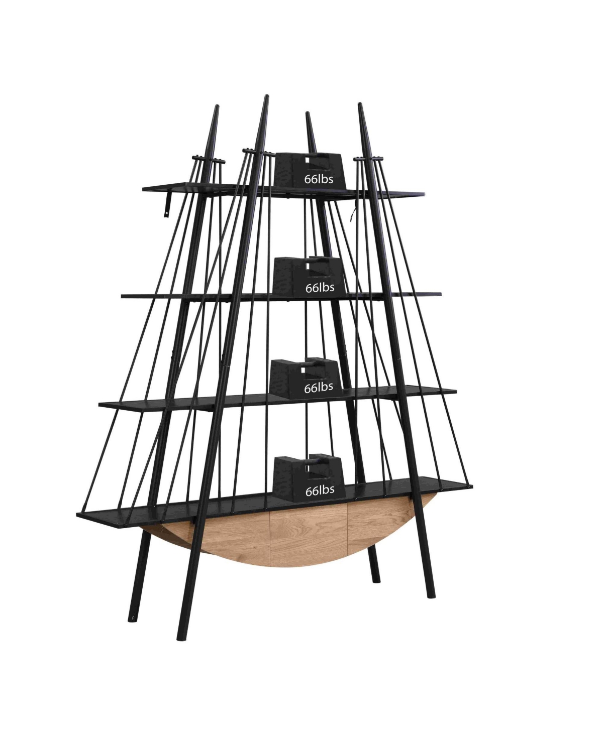 Rainsken Sailboat-Inspired Bookshelf, 4-Tier Open Storage Shelf, Freestanding Display Rack with Drawer for Living Room, Home Office