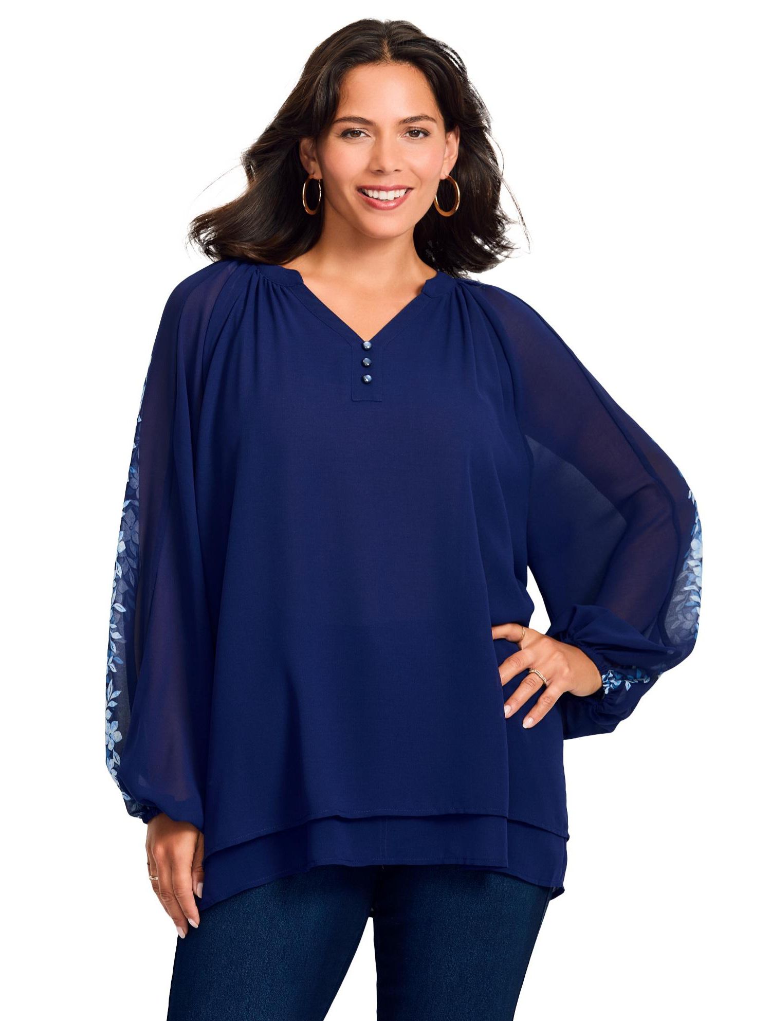 Women's Plus Size Double Layered Poet Blouse