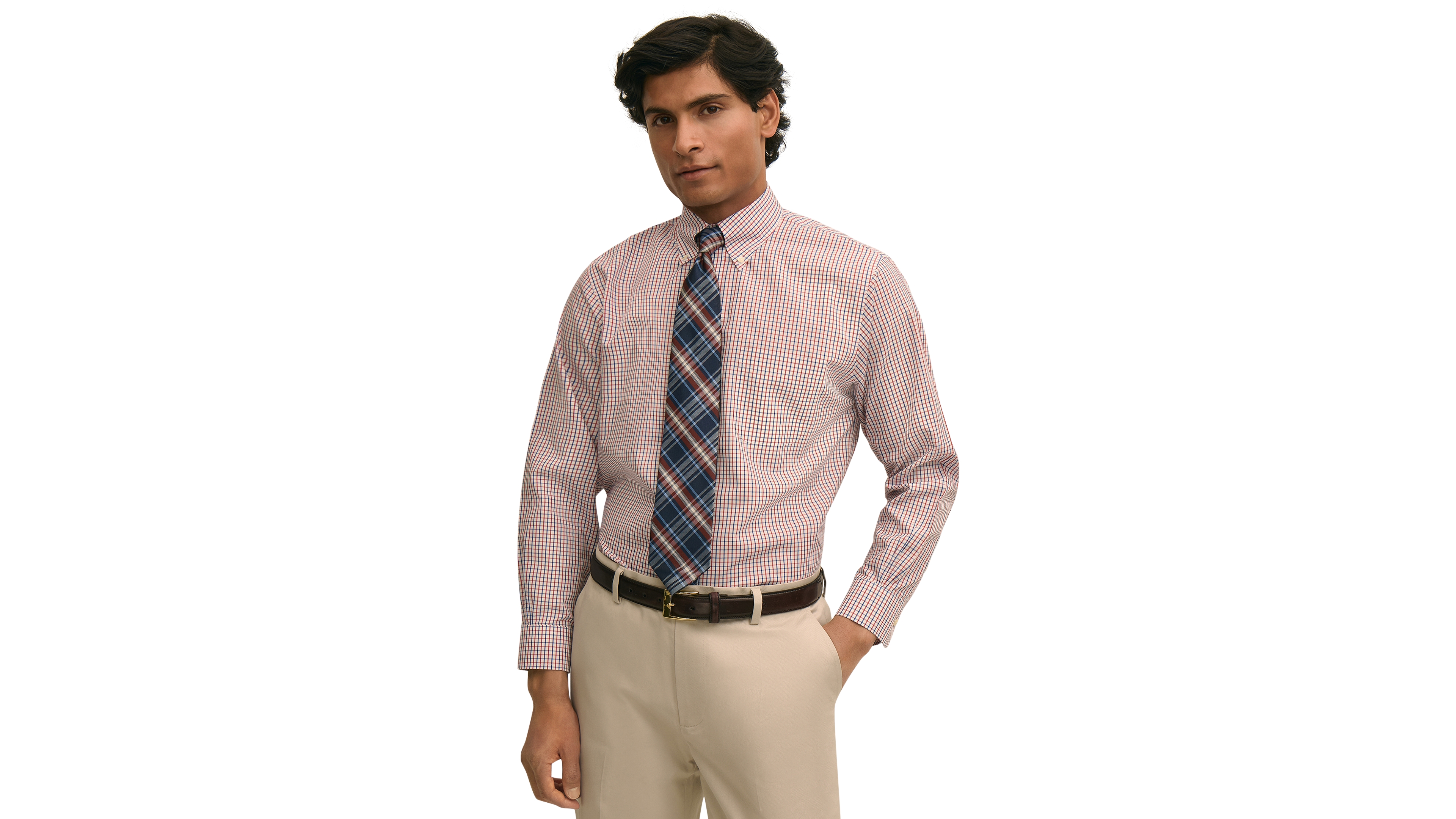 B by Brooks Brothers Men's Striped Polo Button-Down Dress Shirt