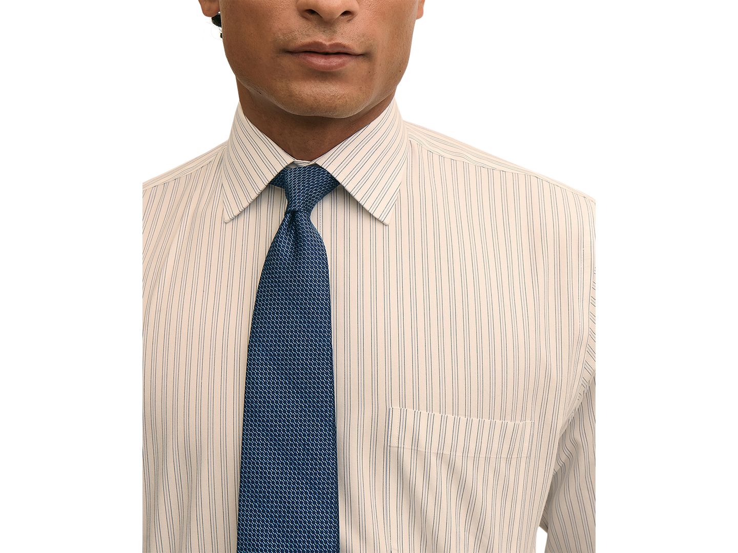 Мужская рубашка Brooks Brothers Stripe Spread-Collar Dress Shirt, цвет: Бежевый / Синий полосатый — фото 2