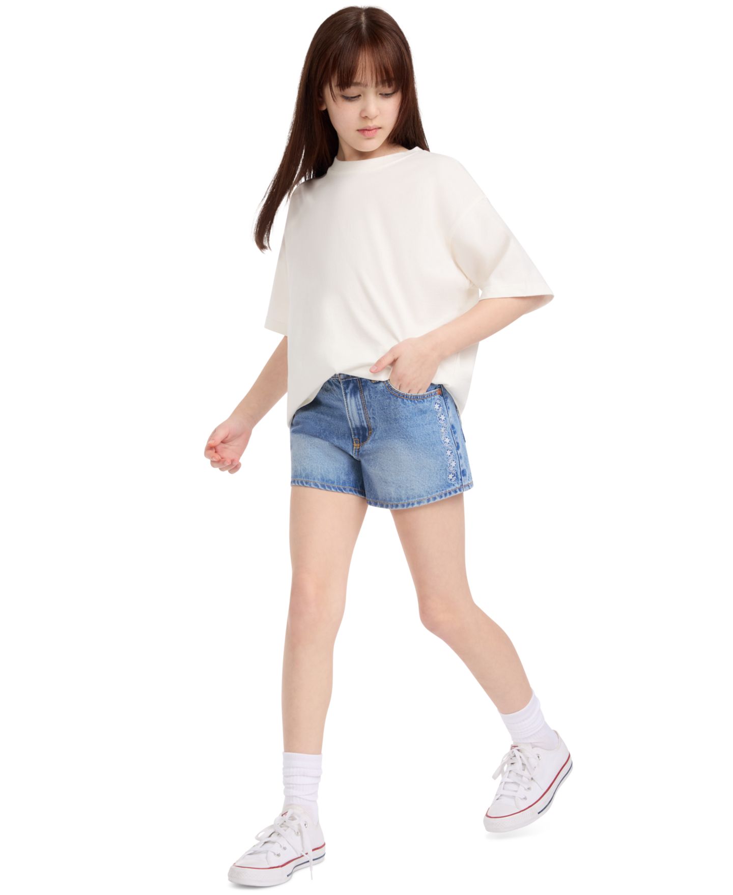 Шорты Levi's Embroidered Mini Mom Shorts для девочек, цвет: Coastal Drift — фото 4