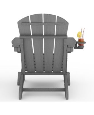 Folding Adirondack Chair, HDPE Outdoor Patio Chair with Cup Holder, All Weather Resistent Wooden Textured for patios, Decks, Gardens, fire Pit