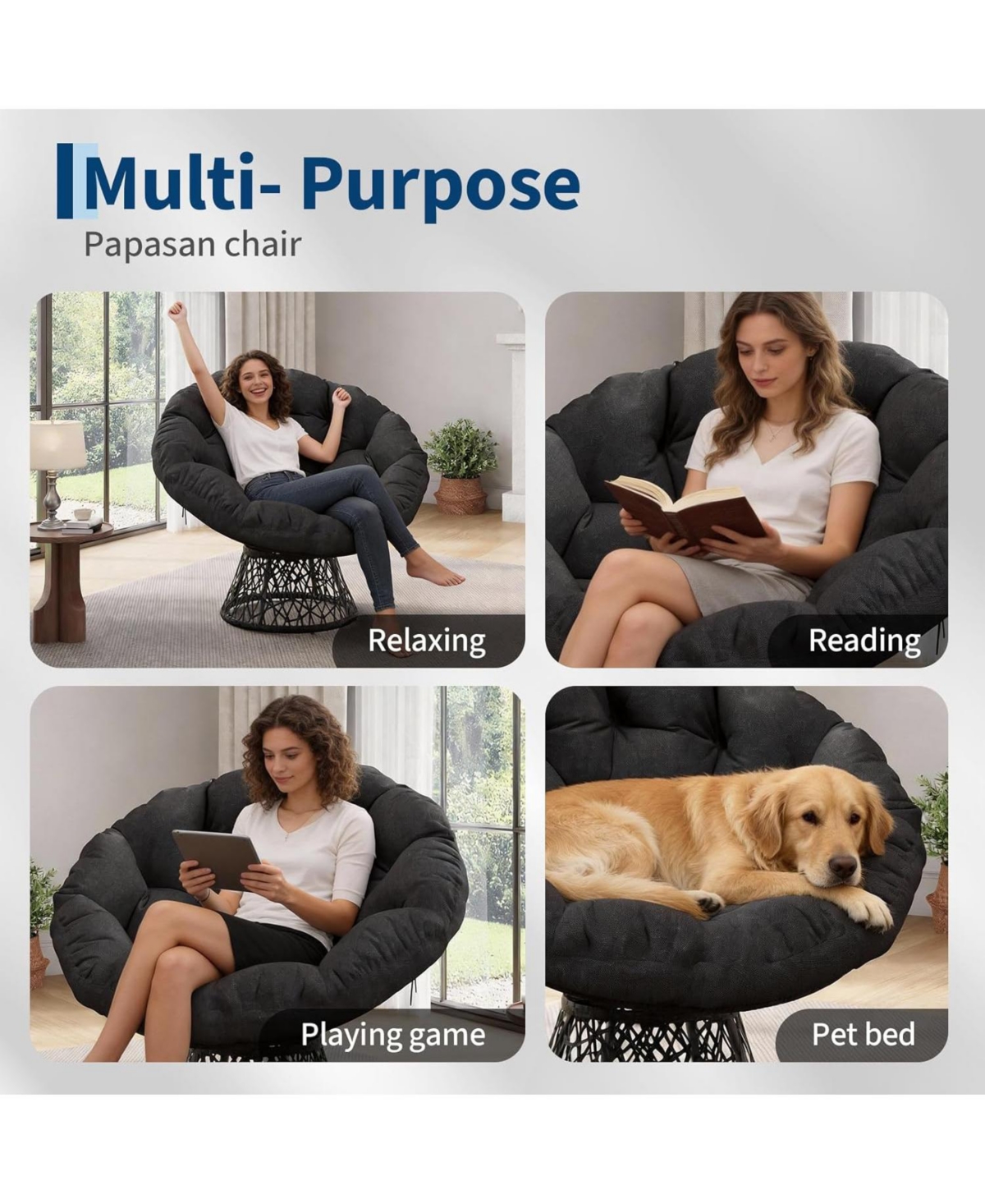 gaomon Papasan Chair Ergonomic Wicker Papasan Chair with Extra-Thick Soft Fabric Cushion, Heavy-Duty Steel Frame, 360° Swivel Base for Living Roo