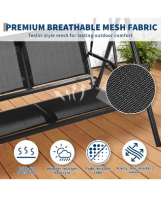 Porch Swing with Adjustable Canopy for Adults 2-Seat Outdoor Waterproof Textilene & Steel Frame Patio Swing Bench