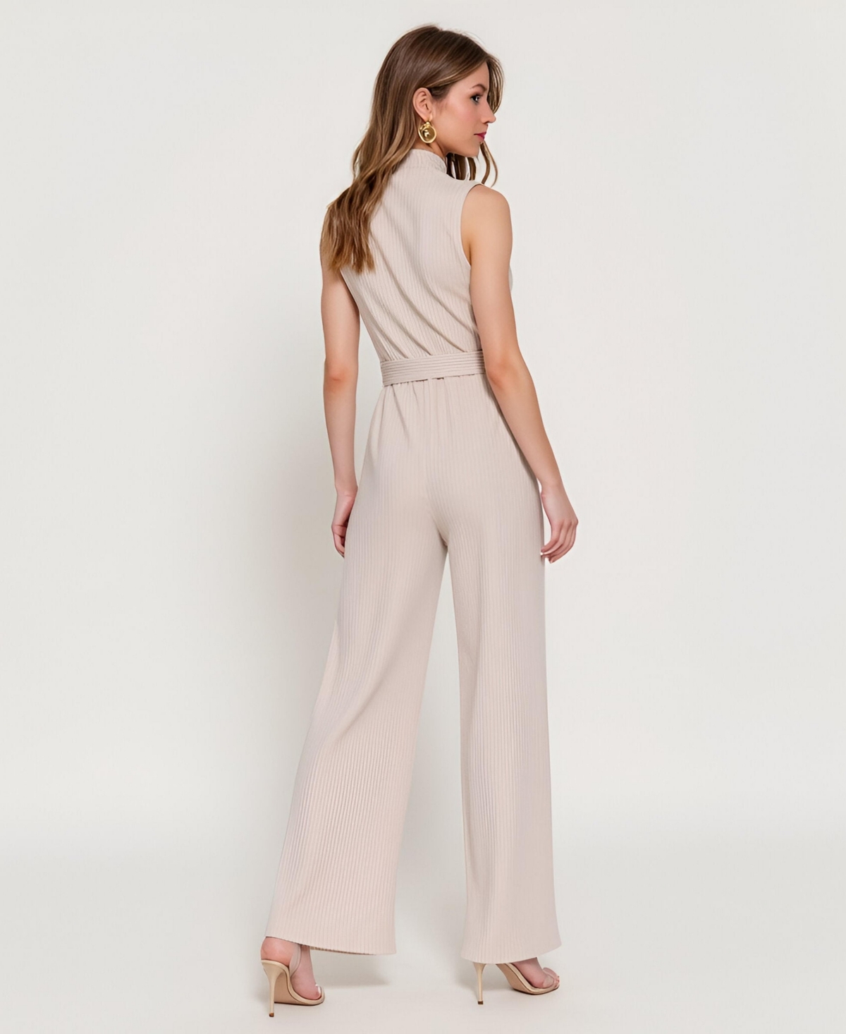 Modenaire Women's Eva Sleeveless Ribbed Knit Mock Neck Top and Wide-Leg Pants Set