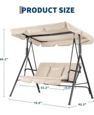 3-Seat Patio Swing Chair with Adjustable Canopy and Thick Waterproof Cushions, Outdoor Steel Frame Porch Swing for Garden, Lawn, Backyard